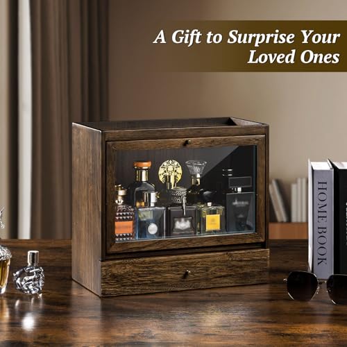 Emfogoo Organizador Perfumes Hombre, 3 Niveles Vitrina para Perfumes con Cajones, Organizador de Perfume de Madera, Expositor Perfume para Mostrar Joyas y Cosméticos, Gran Regalo (Rústico) - imagen 6