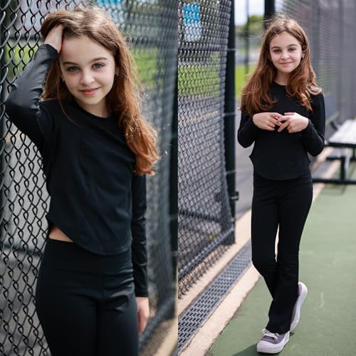 BIG ELEPHANT 3 Pack Girls Athletic Shirts Long Sleeve, Trendy Kids Active Yoga Tees, Cute Tops for Teen Girls4