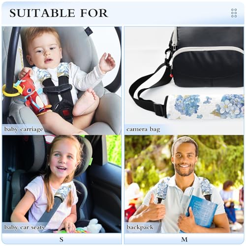 Image of Watercolor Hydrangea Butterfly Seat Belt Cover Pad 2 Pcs Soft Cute Seatbelt Covers Protector Support Head Neck Shoulder Strap for Car Seats High Chair Backpack for Adults Kids Women Men 10x7.7I