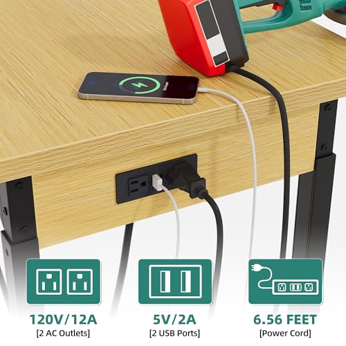 YITAHOME 60" Adjustable Workbench with Pegboard, Wheels & 1600 LB Capacity, Rolling Work Table with AC/USB Outlets, Hooks, and Rack, Heavy-Duty Work Bench for Garage, Workshop, Office, or Home by YITAHOME - Image 3