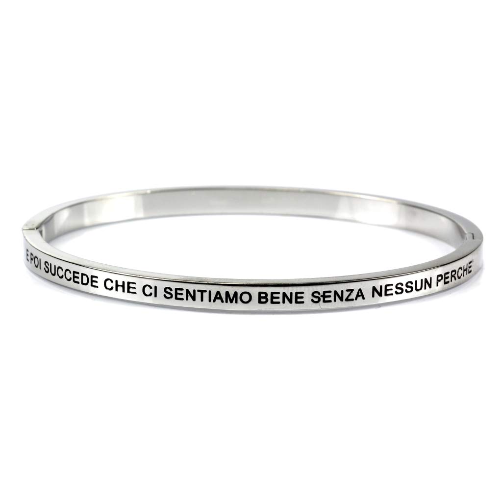 Flowers Bracciale Rigido in Acciaio Frasi Canzoni emozionanti Diametro 6cm x 5,2 cm. Chiusura Magnetica a Scomparsa. Idea Regalo