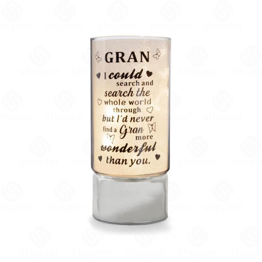 Battery Operated Glass Tube Light LED Shimmering Lamp with Sentimental Message | Decorative Night Light, Warm White Mood Lamp, Bereavement Keepsake, Birthday Gift | Home Decor (Wonderful - Gran)