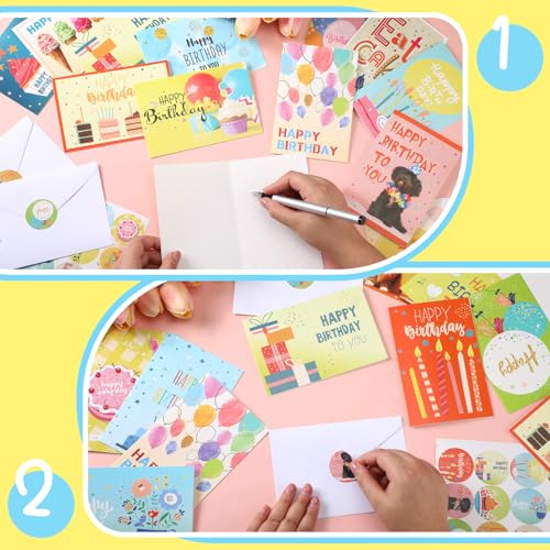 Image of Harloon 200 Pack Happy Birthday Card Assorted Bulk with Blank Envelopes and Stickers 4 x 6 Inches Greeting Blank Happy Birthday Cards for Men Women Adults Kids, 20 Styles(Cute Style)