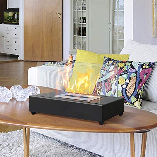 Skypatio Tabletop Fireplace, Indoor Outdoor Ventless Table Styled Firepits Portable Fire Bowl Pot, Black, Real Flame Like Gel Fireplaces or Wood Log Fire Pit,14 Inch