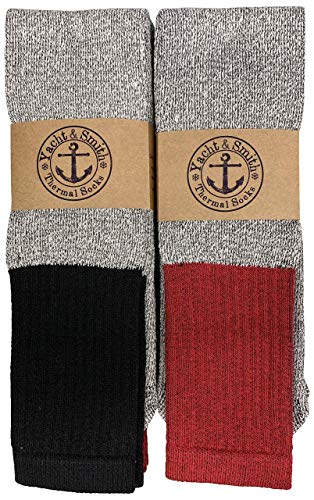 Image of Yacht & Smith Mens & Womens Cotton Thermal Crew Socks, Cold Weather Boot Sock Shoe Size 8-12