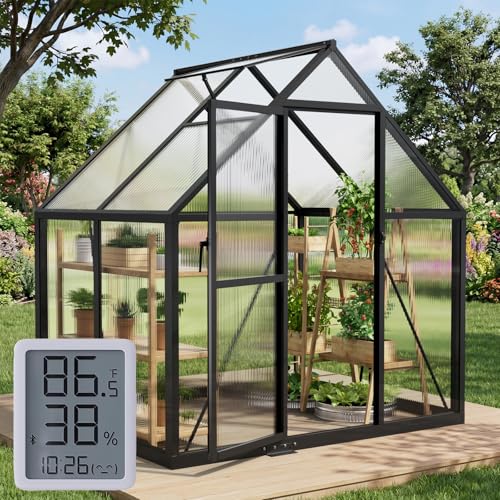 SYLVIERA 6x4FT Small Greenhouse with Hygrometer, Plant...