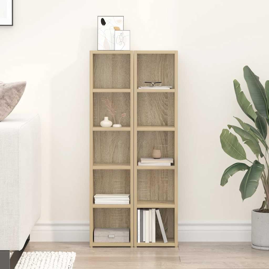 2 scaffali per CD, in rovere Sonoma, 21 x 16 x 93,5 cm, design sottile con 5 scomparti, per CD, DVD, Blu-ray, organizzazione salvaspazio, soggiorno, ufficio