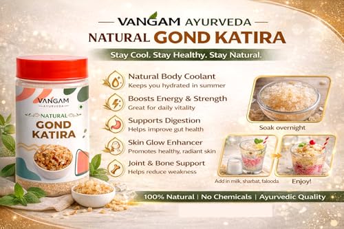 Image of Vangam Gond Katira Pure 150g- Edible Gum | Boosts Energy & Digestion Almond Gum | High Cooling Properties | Tragacanth Gum | Natural Superfood & Summer Drinks