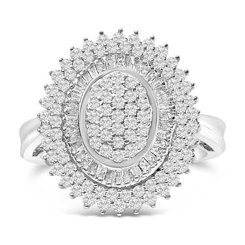 Sterling Silver 2.0 Cttw Diamond Oval Halo Cocktail Ring - Size 6