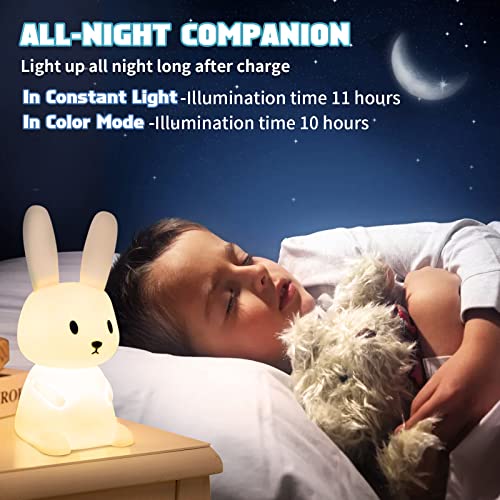 Afootry Night Light For Kids, Cute Bunny Night Light Gifts For Kids Room Nursery Baby Bedroom Toddler Teen Girls Kawaii Room Decor,Rechargeable Silicone Bunny Cute Lamp With 3 Hours Timer&7 Colors #TOP3