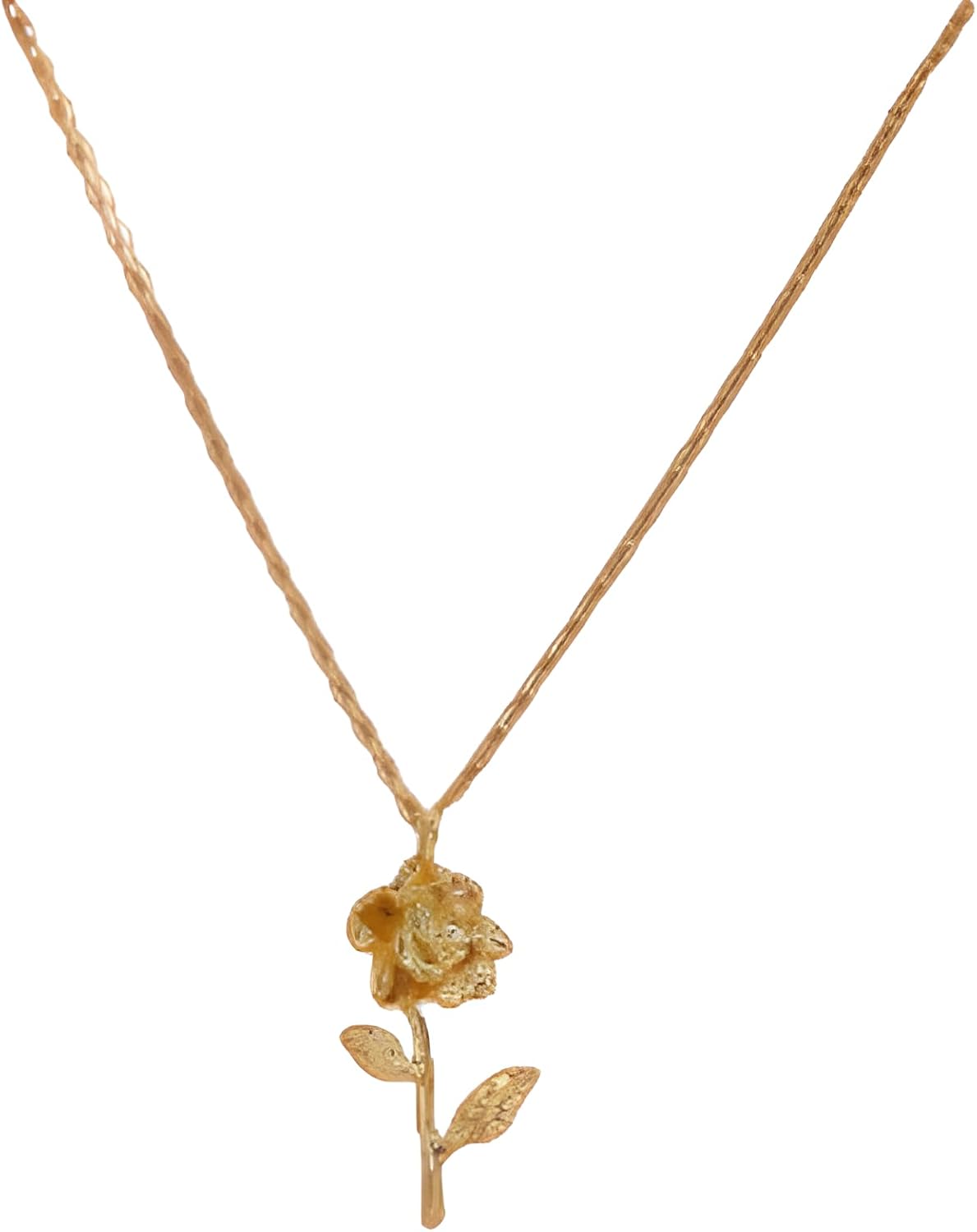Rose Charm Flower Pendant Necklace for Women, Rose Gold Plated 925