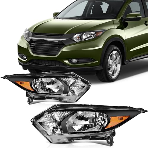 Image of SCITOO Headlight Assembly Fits For Honda HR-V 2016-2018 headlamp in Black Housing Amber Reflector Clear Lens | Fit 2016-2018 for Honda HR-V Headlights | Driver & Passenger Side | Black Housing Amber | OE#33150T7SA01 33100T7SA01