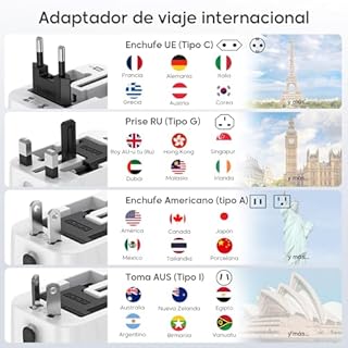 Amoner Adattatore Universale da Viaggio, Presa Universale da Viaggio 2 USB C e 2 USB A, 2KW Adattatore Presa per Inglese, Americana, Svizzera, Francia, Giappone, Italiana, Irlanda e 200+ Paese