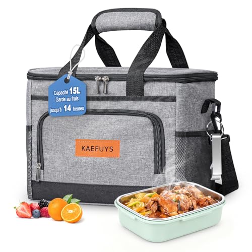 KAEFUYS - KAEFUYS Sac Isotherme Repas 15L Glaciere Souple Isotherme Sac Lunch Bag Isotherme Hommes Femmes Portable Imperméable pour Pique-Nique Travail Camping Plage Voyage