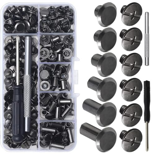 110 viti per libri, M5 x 4/5/6/8/10/12 mm, rivetti, viti Chicago, rivetti a vite per pelle, rivetti cavi, rivetti per pelle, viti da cintura, set di rivetti cavi