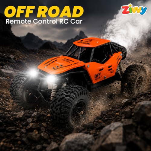 Image of ZIVVY Big Orange Remote Control Car | Rock Crawler | LED Headlight | Rechargeable Battery with Type c Charger | 100m Range | Smoke | Toy Car for Kids & Boys 7-14 Years | Birthday Gift for Kids