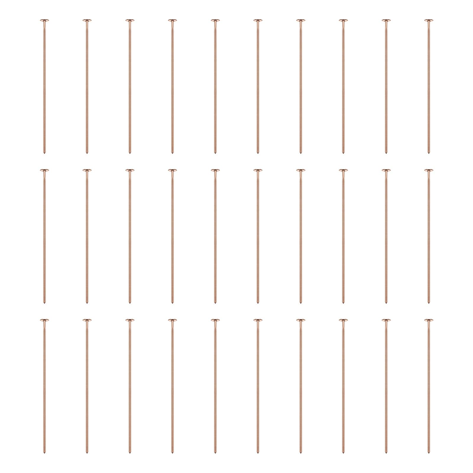 sourcing map 100pcs Plated Flat Head Pins 1.18" 30mm Needles Bulk for Earring Pendant Necklace Bracelet Charm Jewelry Making Findings DIY Craft, Rose Gold
