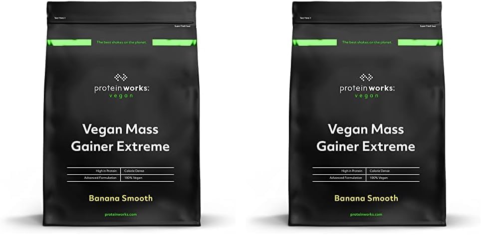 Protein Works - Vegan Mass Gainer Extreme | High Calorie Protein Powder | Weight Gainer | Vitamins & Minerals | 5 Shakes | Banana Smooth | 1kg (Pack of 2)