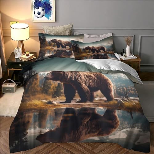 Housse de couette ours sauvage 140x200 parure lit microfibre - 6