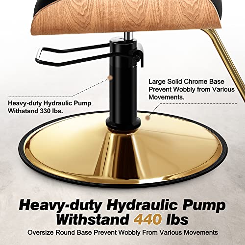 Baasha Salon Chair, Hair Salon Chair With Heavy Duty Hydraulic Pump, 360° Swivel Salon Chair For Hair Stylist, Styling Chair With Premium Molded Plywood, Weight Capacity Up To 440 Lbs - Gold & Black #TOP3