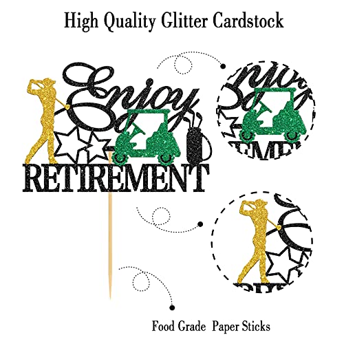 Belrew Enjoy Retirement Cake Topper, Happy Retirement Golf Theme Cake Decor, Retirement Party Cake Supplies, Glittery Balck #TOP3