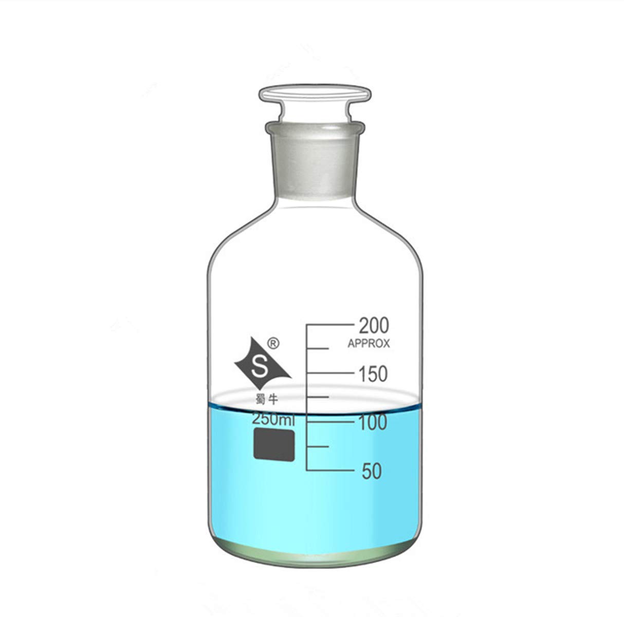 Lab Reagent Bottle 250ml Narrow Mouth Reagent Bottle with Ground Glass Clear Glass (250ml)