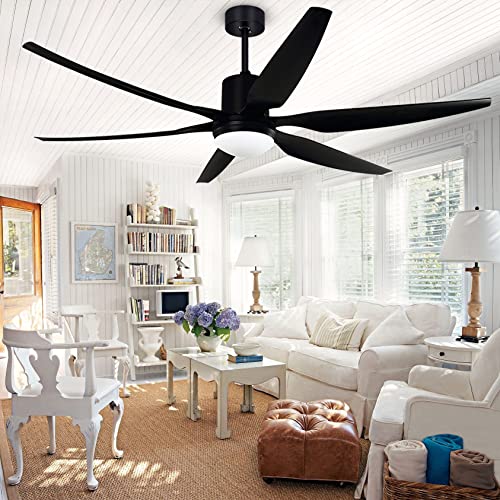 Ohniyou 66''Ceiling Fan With Lights Remote Control, Large Ceiling Fan Black, 6 Blades 6 Speeds Ceiling Fan Light For Outdoor Indoor Patio Living Room Porch Office Garage Shop Factory Warehouse #TOP6
