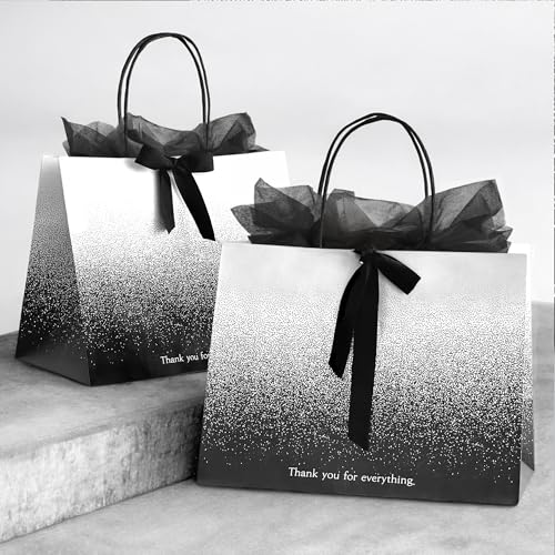 Sac cadeau noir et blanc lot de 4 avec ruban et papier soie