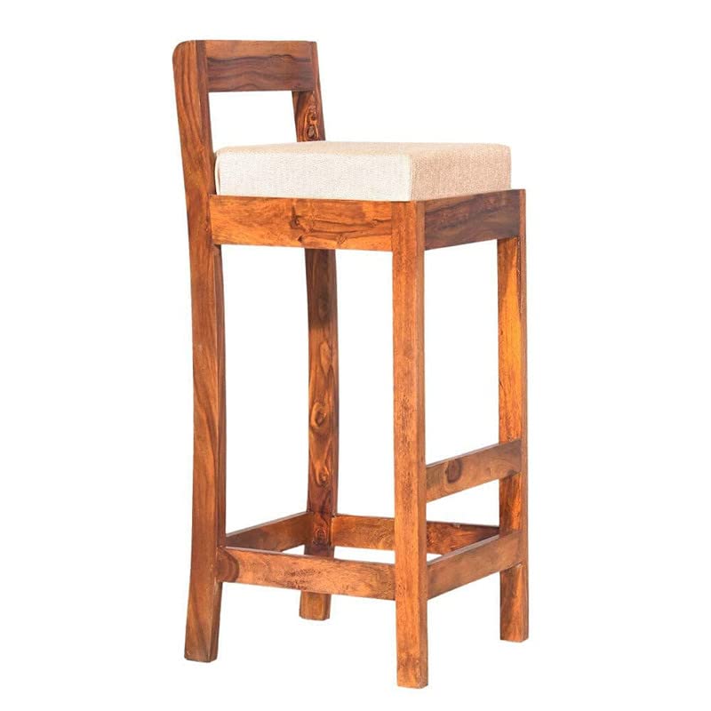 EARLYWOOD Solid Teak Wood Chair Bar Stool with Cushion for Home and Kitchen,Brown (40D x 40W x 90H cm)-image-44