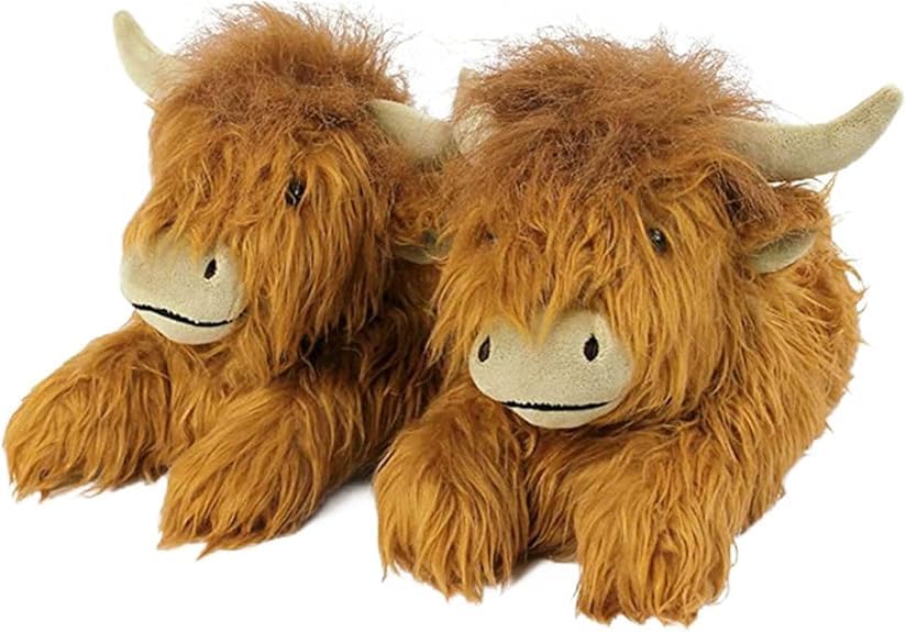 Highland Cow Slippers for Women, Hyland Cattle Slippers Fluffy Scottish Soft Warm Animal House Plush Slippers for Cow Lover Christmas Birthday Gift -