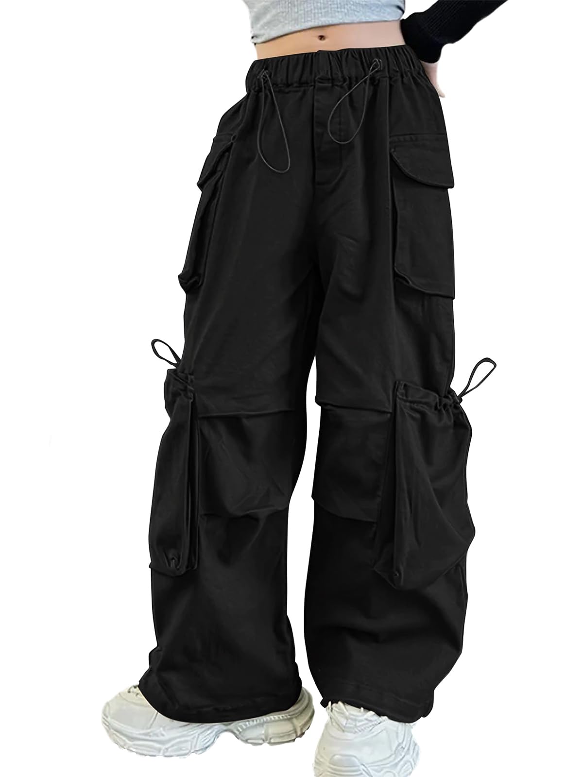 Girls Cargo Pants Wide-Leg Straight Streetwear, 6-14 Years
