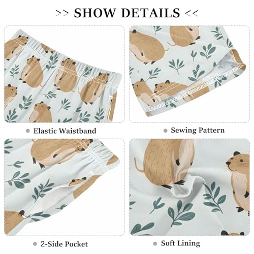 ALAZA Green Leaves Capybara Pajama Shorts Sleep Shorts Pant Lounge Pajama Bottoms Elastic Waist with Pockets3