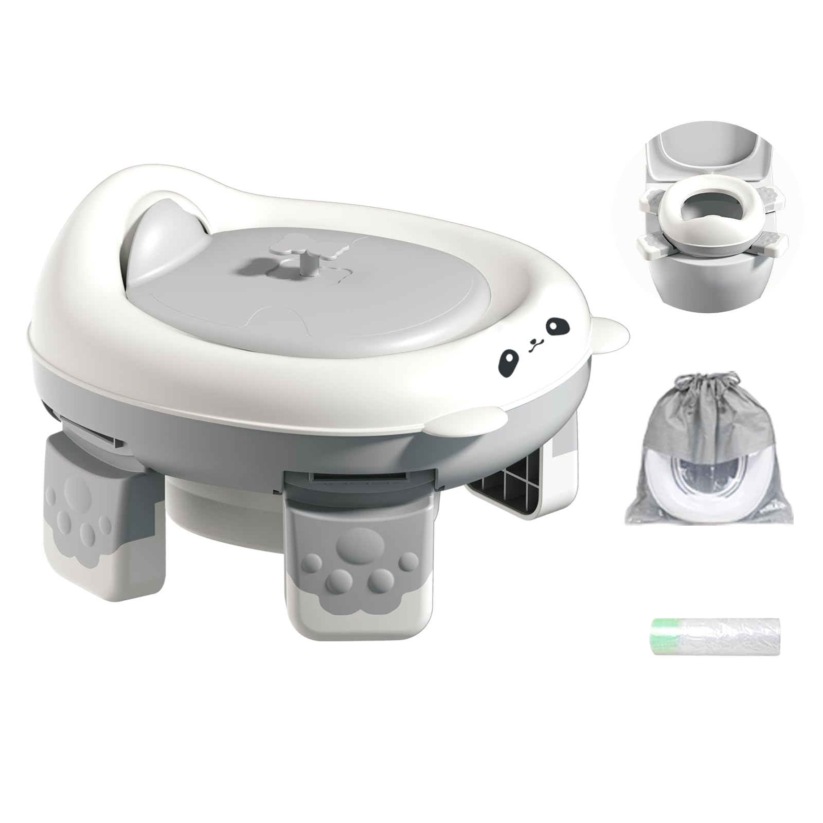 Portable Travel Potty for Baby to Toddler, Folding Toilet Seat with Charts and Storage Bag, Ideal for Traveling (Gray) 