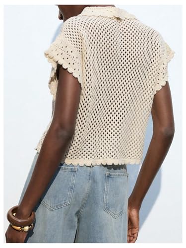 GORGLITTER Women's Summer Oversized Cardigans Short Sleeve Lightweight Button Up Crochet Tops3