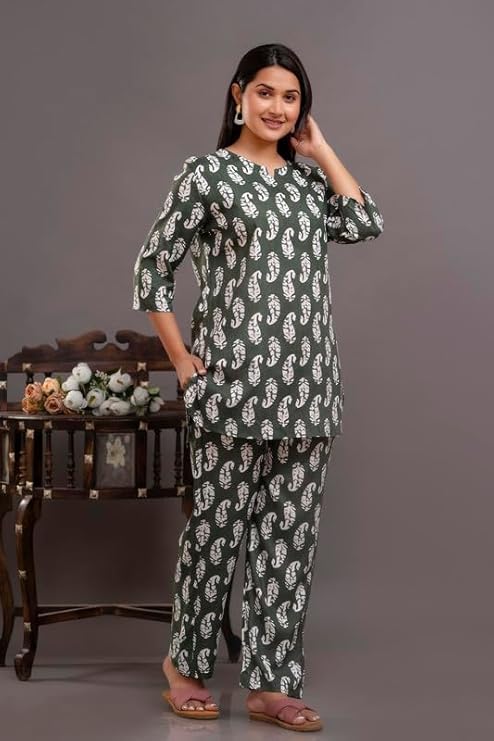 Image of Night Suit for Women Pure Cotton Printed Night Suit Top and Pyjama Set for Women's Night Dress of Shirt & Pyjama Set for Womens Night Dress for Woman
