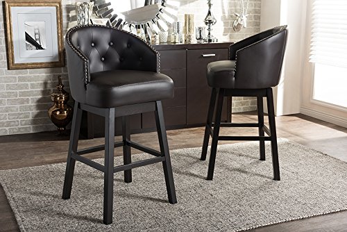 Baxton Studio Avril Modern and Contemporary Brown Faux Leather Tufted Swivel Barstool with Nail heads Trim - Image 4