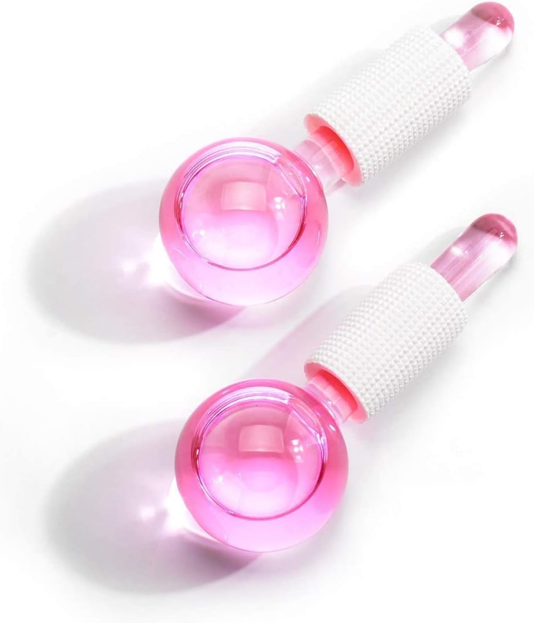 2 PCS Ice Roller Globes Facial Roller Face massager ball roller Cold Skin Massagers Crystal Glass Ball for Redness Soothing Face Wrinkle Remover Beauty Care Tool face massager for women (Blue/Pink)