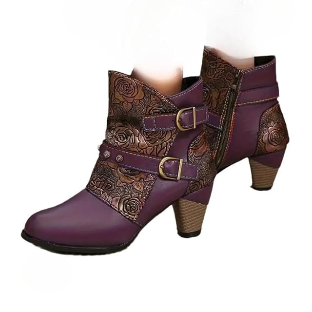 Boho Boots Womens Leather Ankle Booties Trendy Colorful Snake Leather Round Toe Pump Ankle Booties Bohemian Shoes Trendy