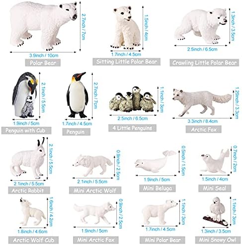 JOKFEICE Polar Animals Figurines 15 pcs Realistic Animal Figrues Plastic Penguin Polar Bear Action Model for Early Educational Toys Birthday Cupcake Topper for Kids Adult