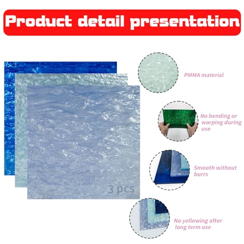 Image of TOEPODO Pearlescent Ripple Cast Acrylic Sheets 1 /8inch Thick Marble Acrylic Sheets for Laser Cutting Plexiglass Sheets for Art Design DIY Crafts Home Deco(3, Blue Sets, 8x12 Inch)