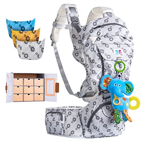 Image of Baby Carrier Romi and Rel Massimo + Baby Keepsake Box + Elephant Hanging Toy - 6-in-1 Ergonomic Carrier for Newborn to Toddler - D-Ring Hook for Baby Toy or Pacifier -Changeable Color (8-40 Lb)