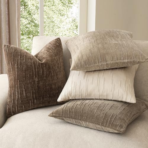 Image of Foindtower Pack of 2 Slubby Textured Chenille Throw Decorative Pillow Covers Square Accent Solid Cushion Cover Cozy Soft Farmhouse Pillow Case for Couch Sofa Bedroom Living Room 24x24 Inch,Dark Brown