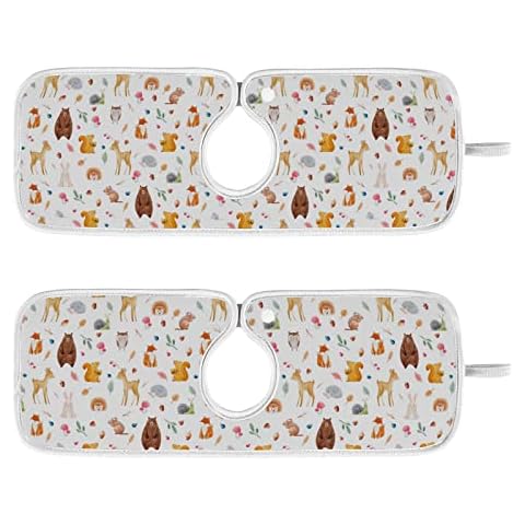 Watercolor Cute Animals Forests Bear Sink Mat 2 Pack Faucet Absorbent Mats Drying Dish Mat Pad for Kitchen Counter Splash Guard Protector 14'' x 5'' Cover