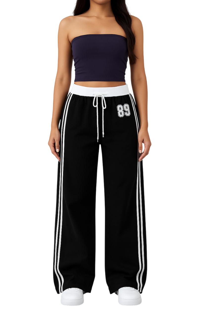 Women's Athletic Track Pants, Drawstring Waist, Wide Leg-image-22