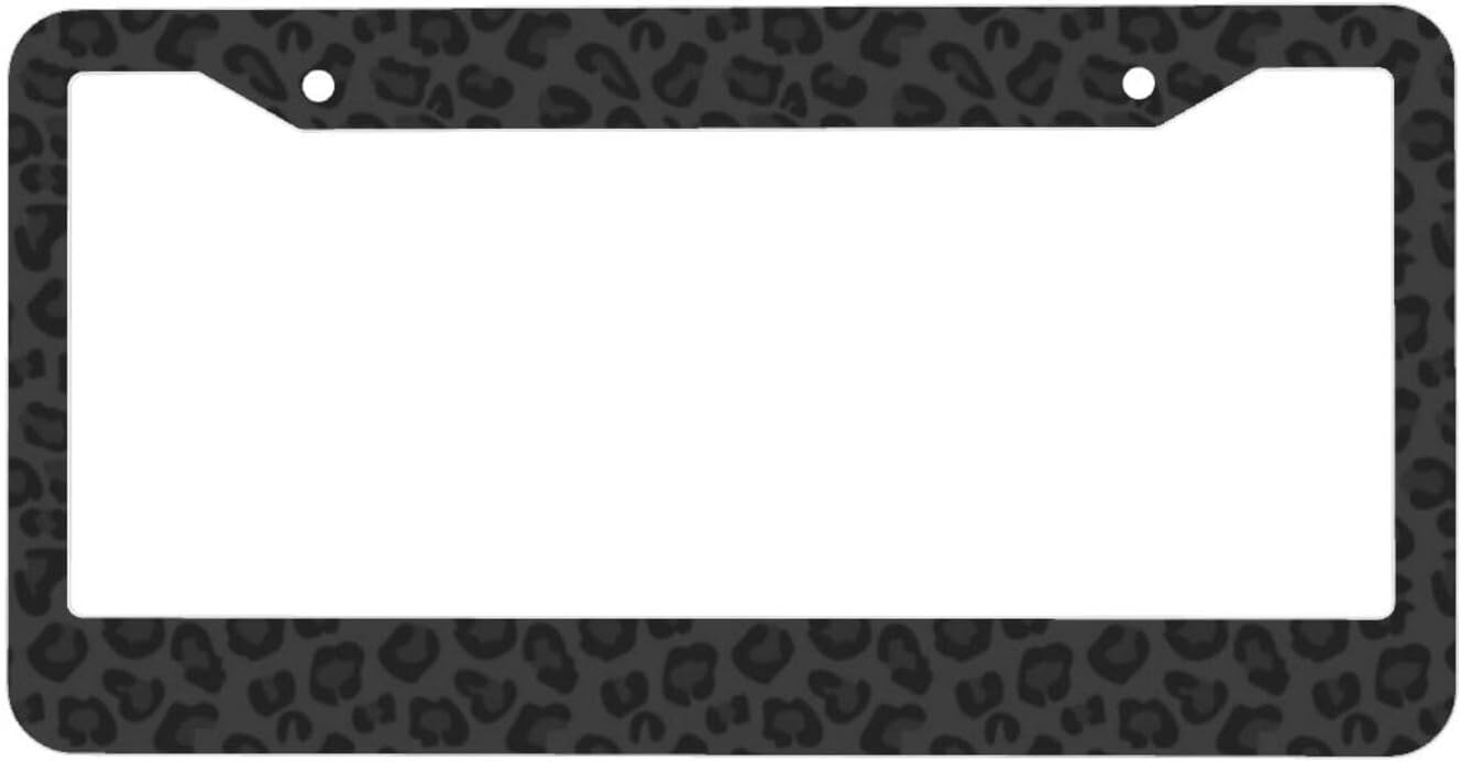 Black Leopard Print License Plate Frame - Leopard Personalise 2 Pack License Plate Covers Aluminum Metal Auto Car Tag Holder with 2 Holes 12.3" x 6.3"in Equipped with Screws for Women/Men Frames