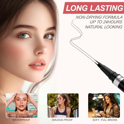 LAVONE Eyebrow Pencil, 2-in-1 Waterproof Eyebrow Pen, with 2 Tip Microblading Eyebrow Pencil and Ultra-Precise Brow Pencil, with Eyebrow Brush, Eyebrow Pencils for Women, Natural Hair-Like Brows - Dark Brown