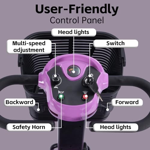 Image of 4 Wheel Mobility Scooter, Electric Scooter with Seat,Lightweight Mobility Scooter with Removable Battery. 6 MPH High Speed 265 lbs Capacity, Foldable Design (Purple)
