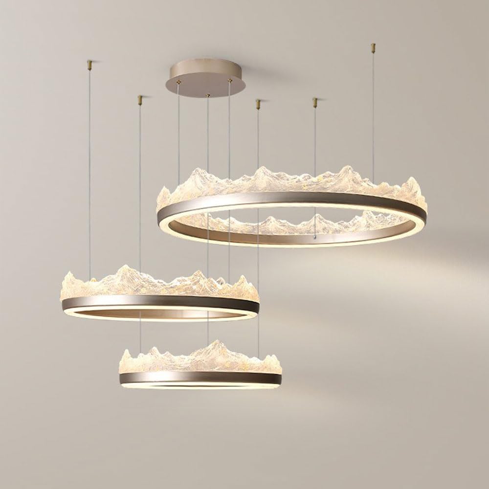 Lustre tricolore dimmable en forme de 3 anneaux suspendus au design épuré