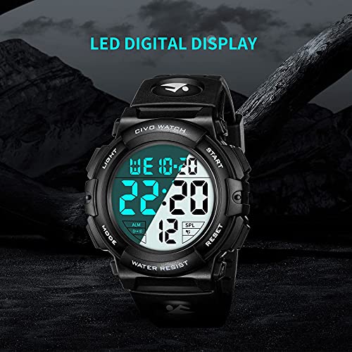 CIVO Mens Digital Sports Watches Military Big Numbers 50M Waterproof Large Face Army Wrist Watch LED Back Light Casual Watch for Men Rubber Black - Image 6