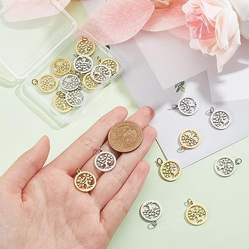 UNICRAFTALE 20pcs 2 Colors Stainless Steel Tree of Life Flat Round Pendants with Unsoldered Jump Rings Metal Hollow Charms for DIY Bracelets Necklace Jewelry Making - Image 4